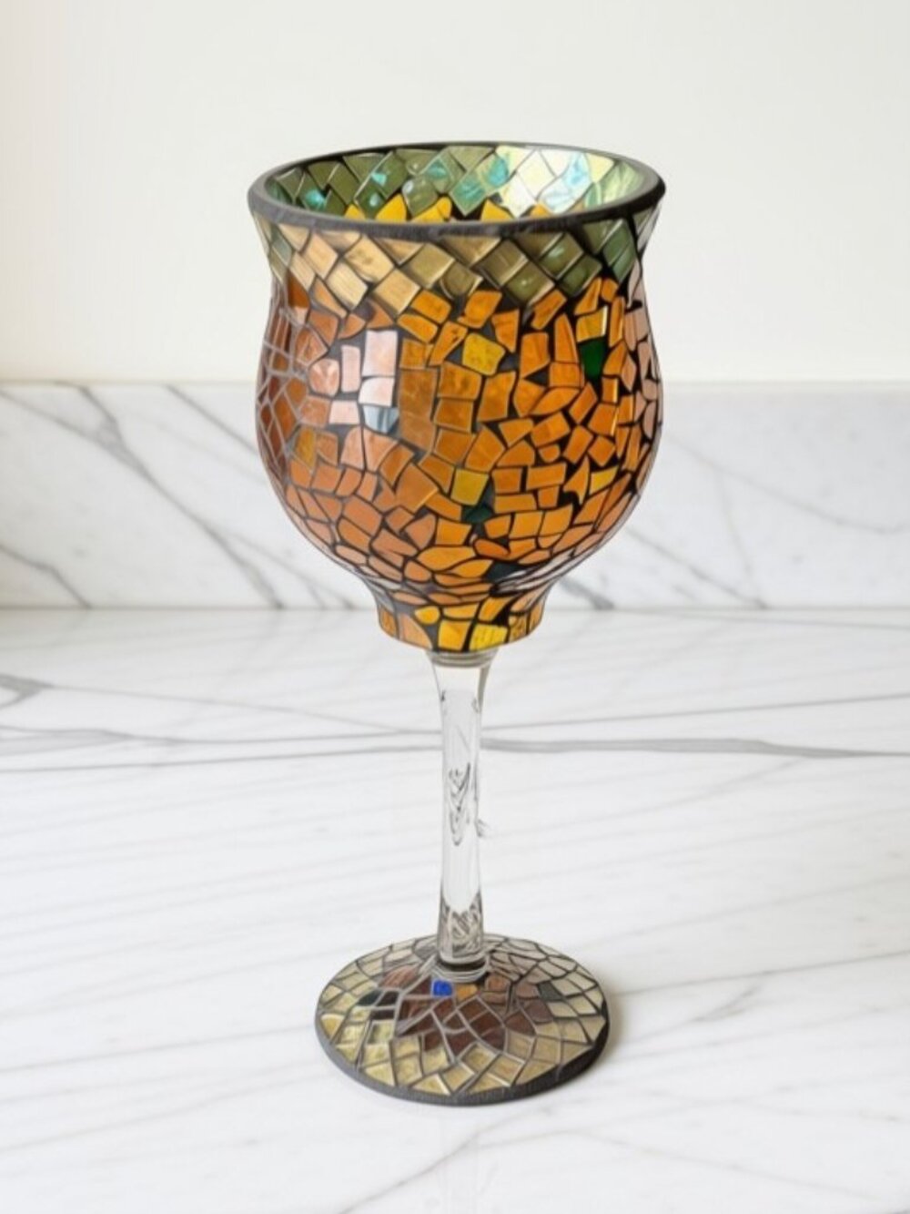 Vintage Mosaic Glass Goblet Candle Holder
